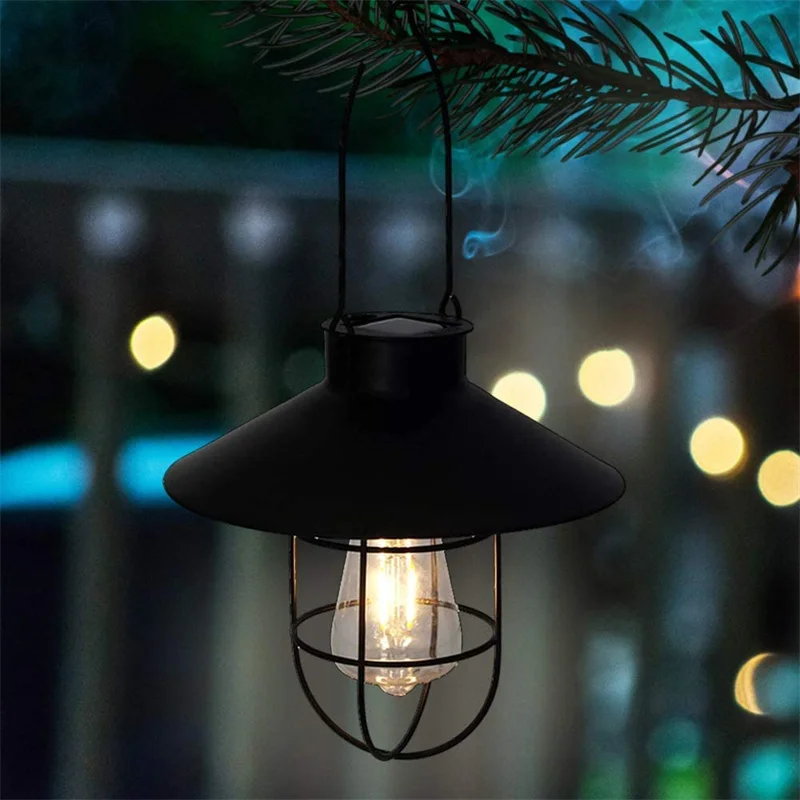 Solar Outdoor Lights Hanging Vintage Waterproof Solar Metal Lantern Lamp with Handle Dison Retro Lantern For Garden Yard Porch