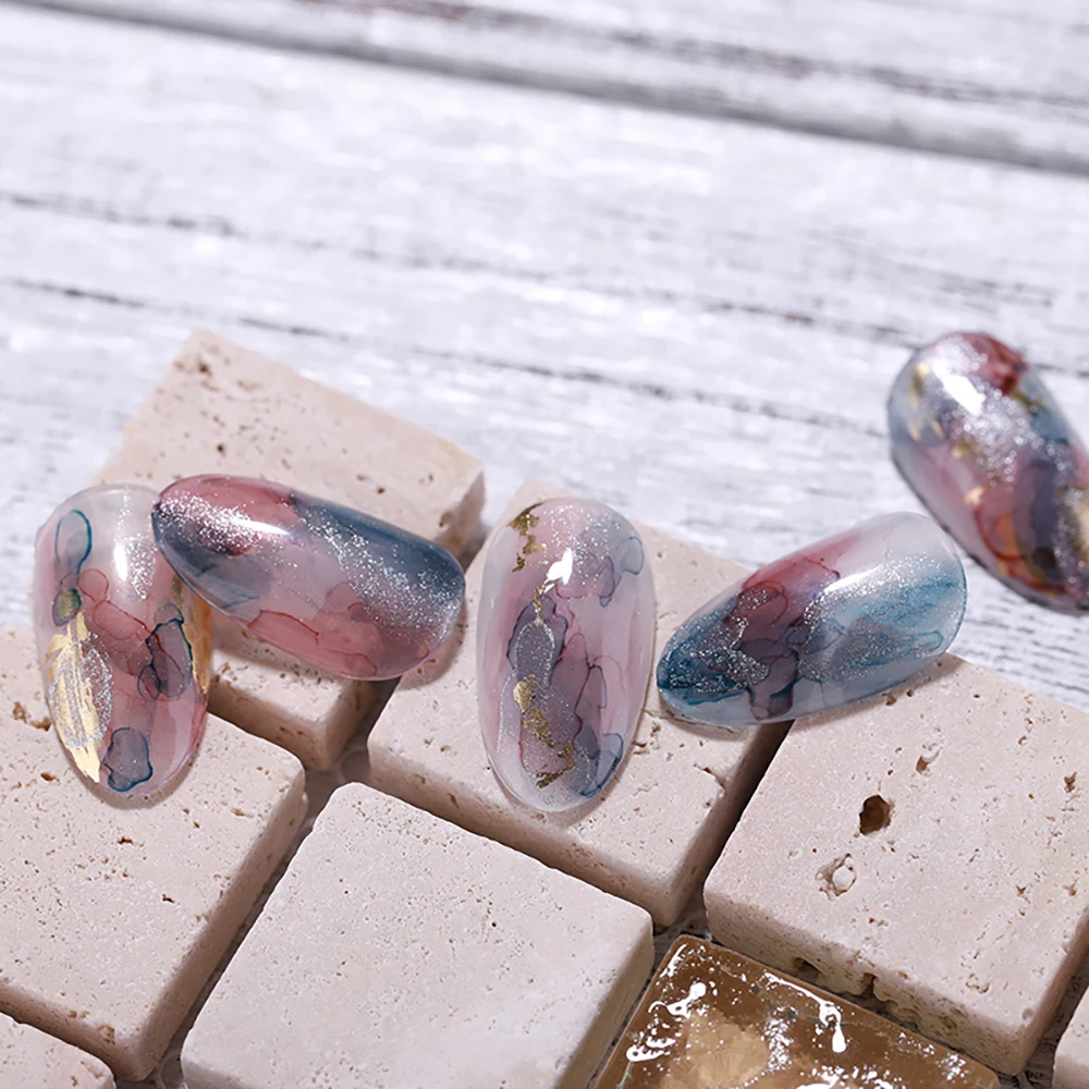 Vendeeni 12 Colors Gold Powder Glitter Blooming Gel Nail Polish Watercolor Ink Nail Paint Gel Lacquer Blossom Nail Gel Varnish