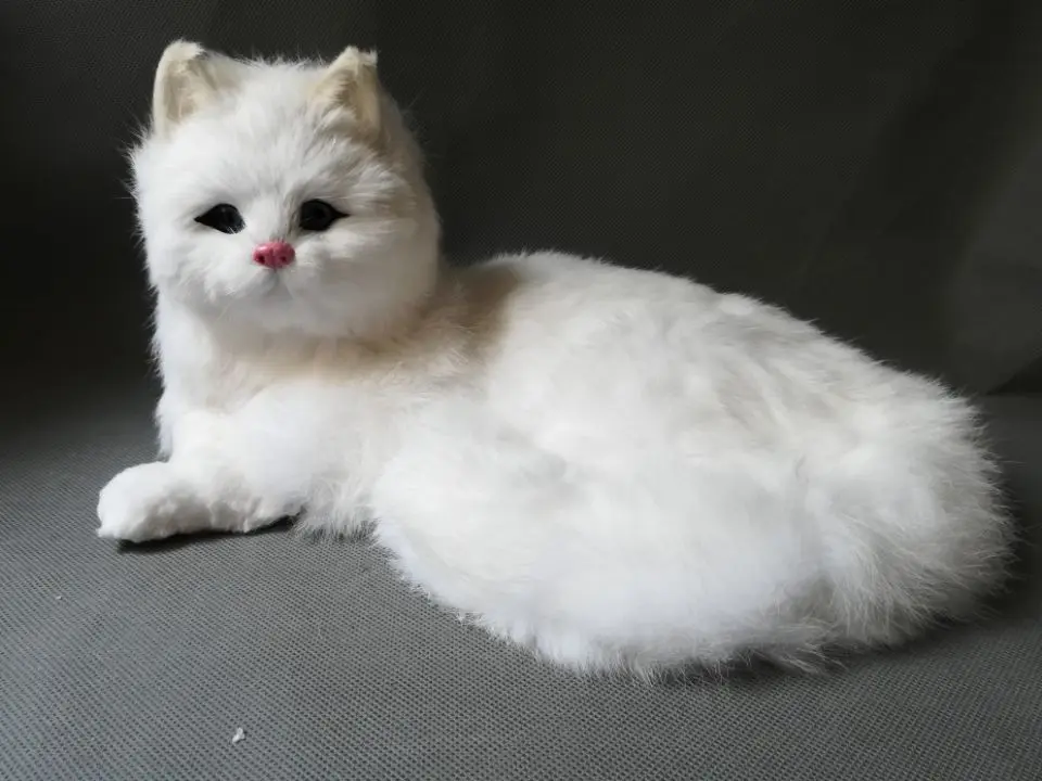 

lifelike toy large 30x20cm lying cat plastic&furs white cat hard model home decoration Xmas gift w2059