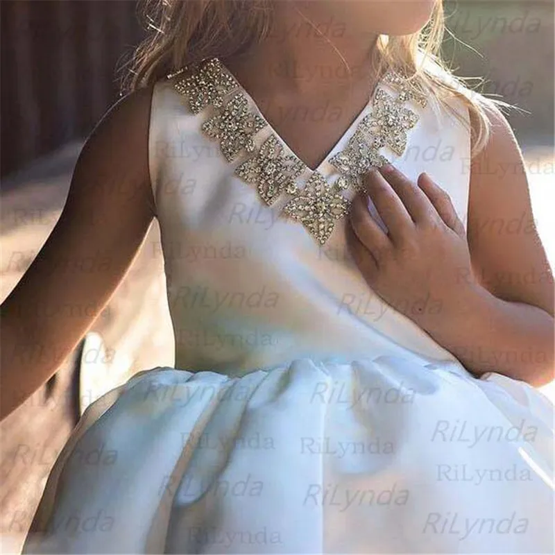 Vestidos de flores de marfil para niñas, vestidos de encaje de diamantes de cristal, vestidos de comunión para niñas, vestidos de desfile, ropa para niños para cumpleaños