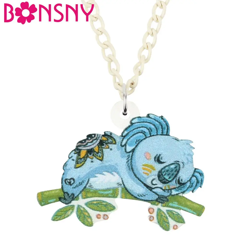 Bonsny Acrylic Cartoon Australian Koala Bear Necklace Animal Choker Collor Pendant Chain Jewelry For Ladies Teen Kid Gift Charm