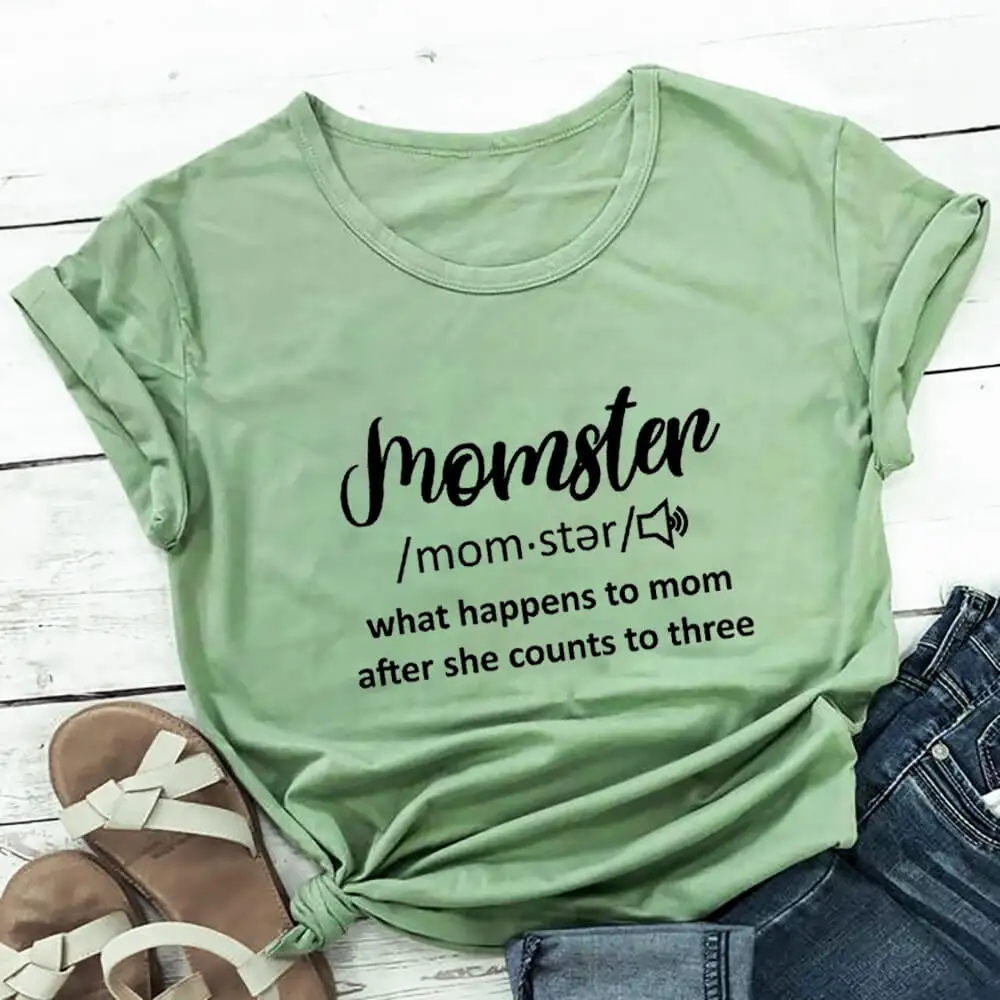 

Momster Definition 100%Cotton Women's Tshirt Motherhood Shirt Mama Summer Casual O-Neck Pullovers Short Sleeve Tops Gift for Mom