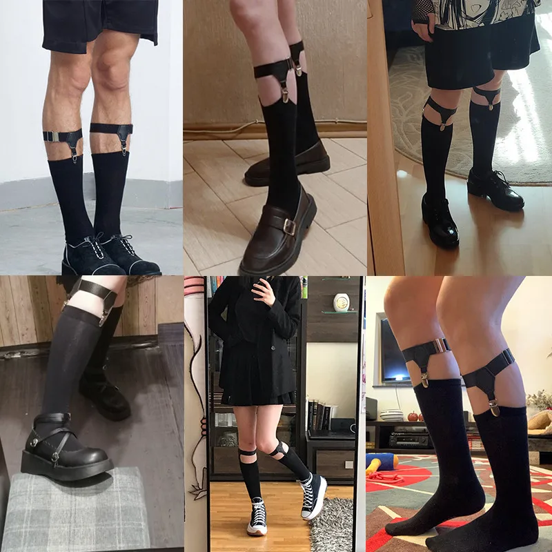 1 Pair Adjustable Leather Garter Belt Stocking Suspenders Elastic Sock Garters Women Men Leg Harness Socks Braces Clip Belts