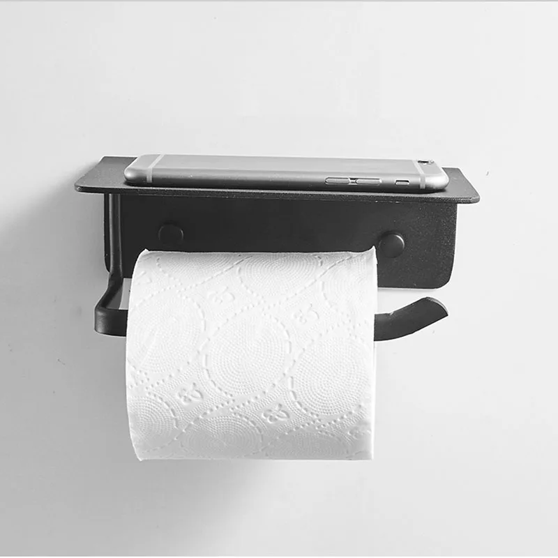 Black Aluminum Wall Mounted Toilet Paper Holder Rack Paper Roll Holder  Bathroom Toilet Paper Bathroom Accessories