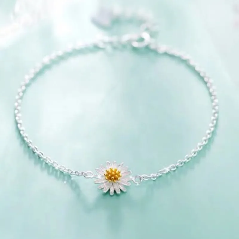 Beautiful Daisy Flower Chian Bracelet 925 Silver Plated Simple Charm Bracelets Anklet Women Jewelry Gift