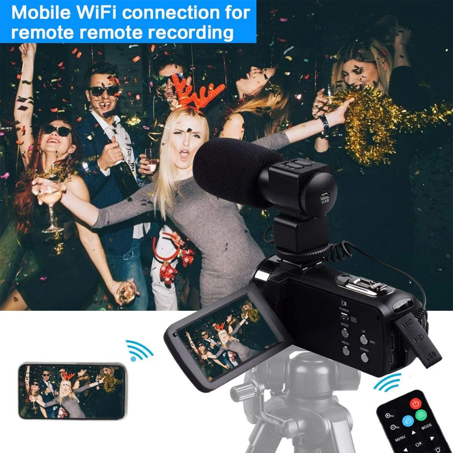 كاميرا فيديو رقمية 4K ، كاميرا فيديو للرؤية الليلية 56MP WiFi مدمجة ، كاميرا فيديو احترافية للبث المباشر