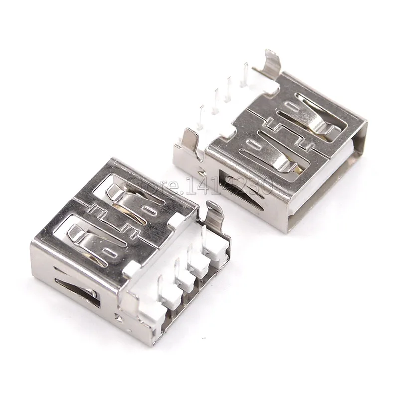 10Pcs USB Type A Standard Port Female Solder Jacks Connector PCB Socket USB-A type 90 Degrees Rimless