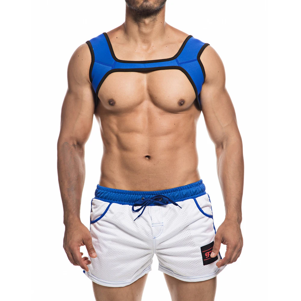 

2PCS/Lots Men Neoprene Chest Harness+Causal Shorts Pants Workout Fitness Undershirts Underwear Shoulder Muscle Harness Trunks XL