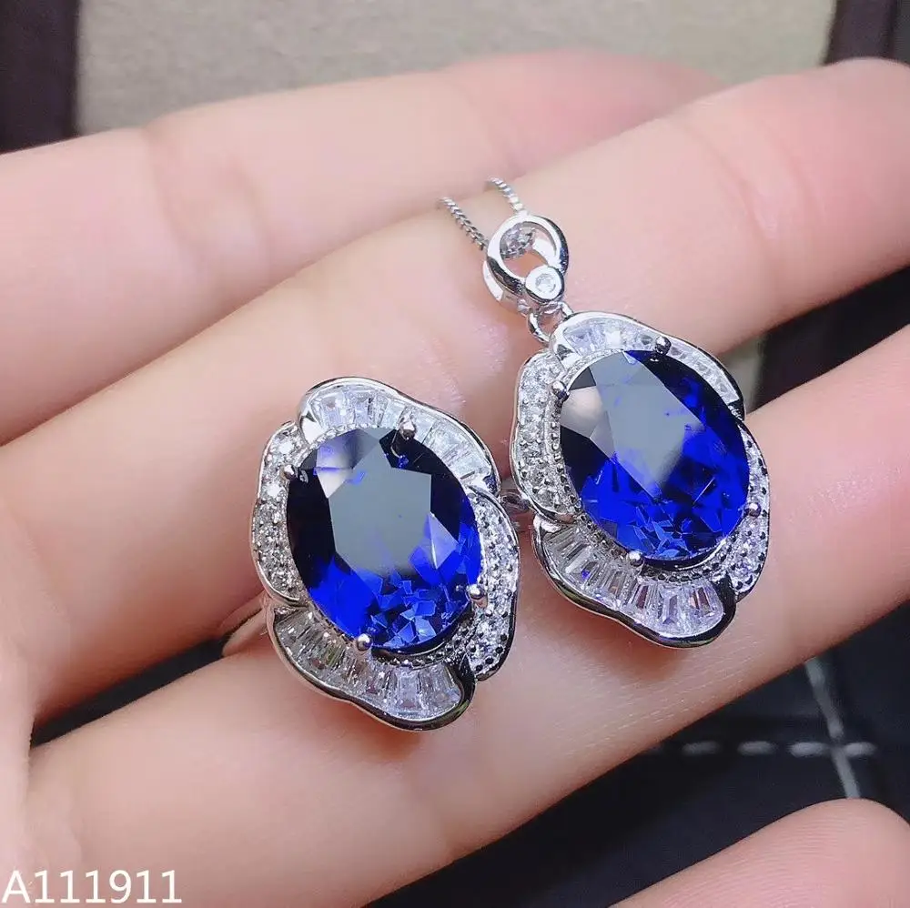 

KJJEAXCMY fine jewelry 925 sterling silver inlaid Natural sapphire pendant ring Women's set trendy support detection classic