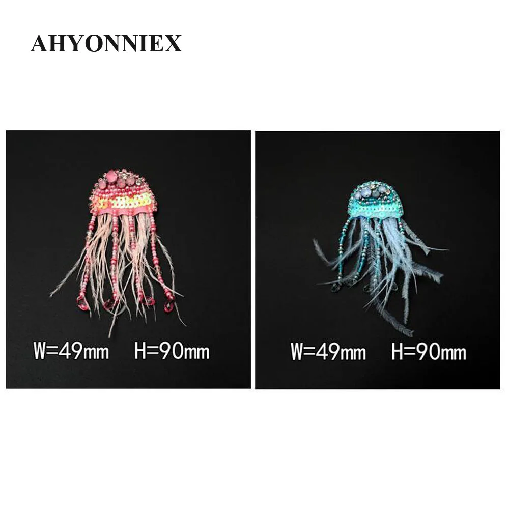 AHYONNIEX High Quality Beaded Jellyfish Sequins Beads Patches Applique Sew On Butterfly Clothes Shoes Bags Decoration DIY Patch