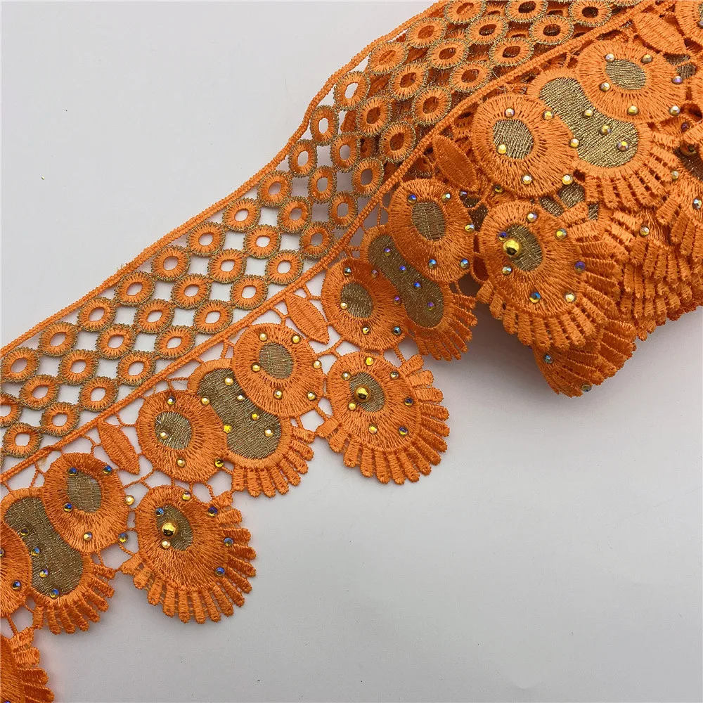 9.5yards African lace trim Metallic Embroidered Motif Lace Nigeria Venice Trim Crochet Cord Wide 11CM