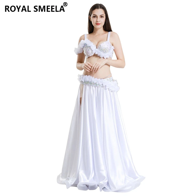 White belly dancing outfit Belly dancing Bra Belt Maxi Skirt Performance Bellydance Costume carnivale costume Arab dance costume