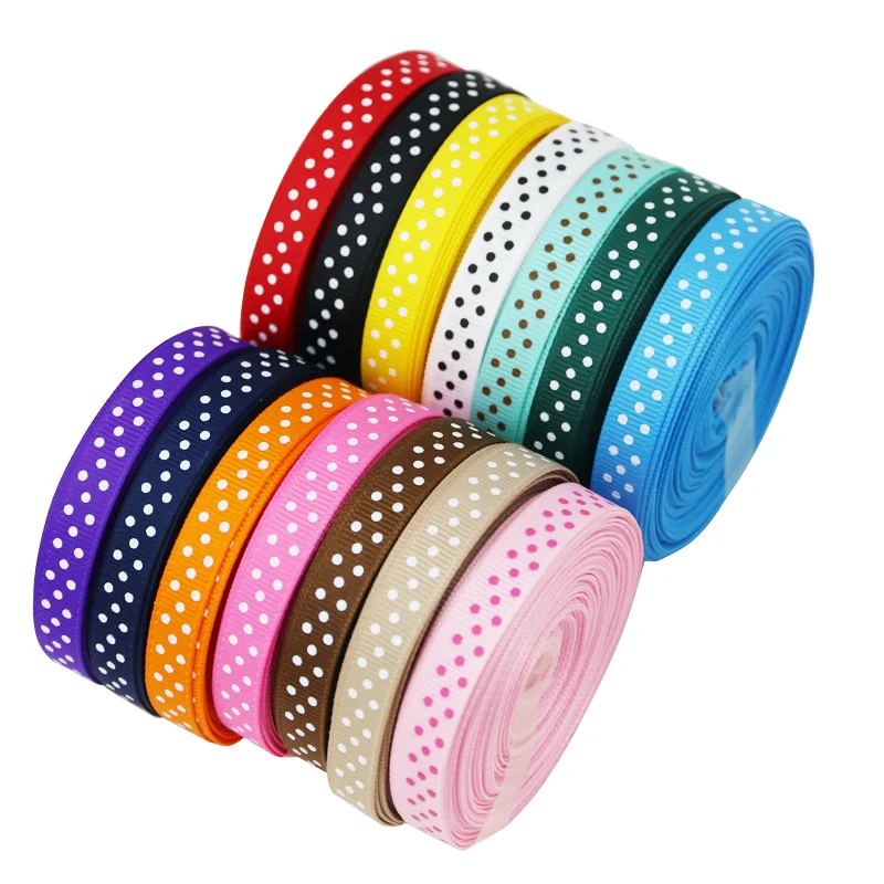 (25 yards/roll) 10mm Cartoon Polka Dots Printed Grosgrain Ribbon Lovely lace Series Ribbons