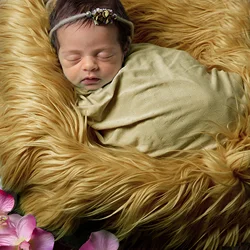 Soft Long Pile Faux Fur Round Infant Photo Shoot Blankets Dia= 60cm Basket Filler for Newborn Baby Photography Accessories