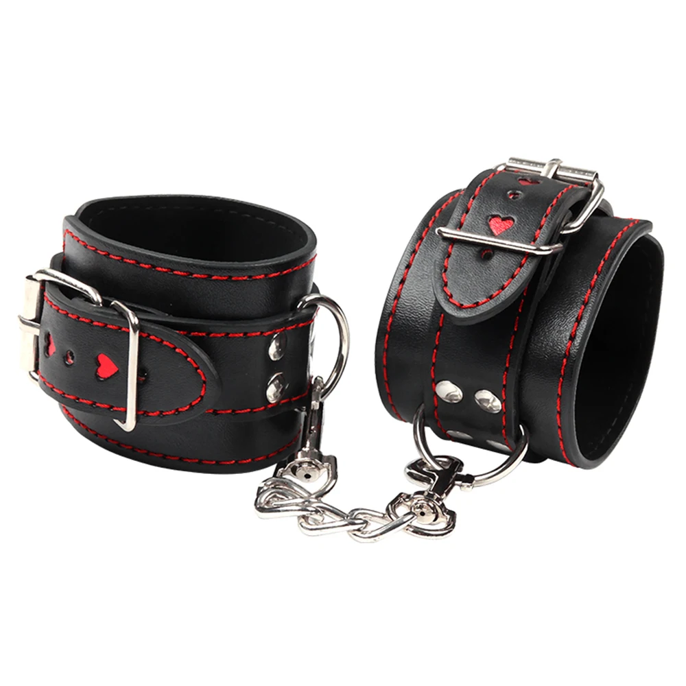 Sex HandCuffs Black PU Leather Redline bondage restraints Foot cuffs bdsm sex toys for couples juguetes eroticos adult products