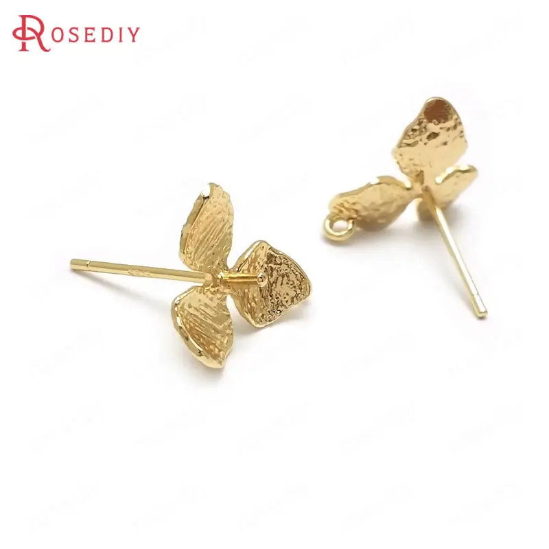 (C958)10 pieces 11x11mm High Quality Gold Color Brass + Half Hole Pin Flower Stud Earrings Diy Jewelry Findings Accessories