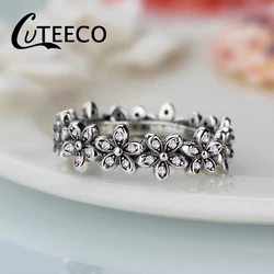 Cuteeco New Arrival Dazzling Daisy Genuine compatible Silver Color Ring Fit Brand  jewelry Women Wedding Accessories