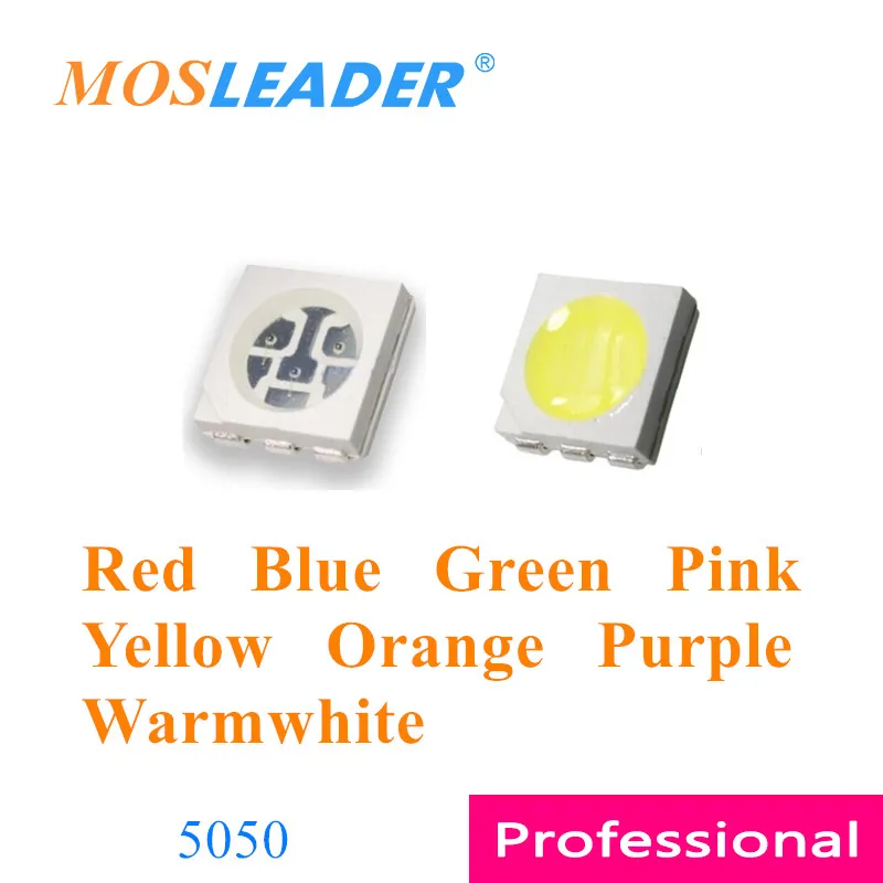 Mosleader 1000 Chiếc 5050 Chip LED PLCC-6 0.2W Màu Đỏ Xanh Dương Xanh Lá Vàng Cam Warmwhite Hồng Tím SMD LED Đơn màu Sắc