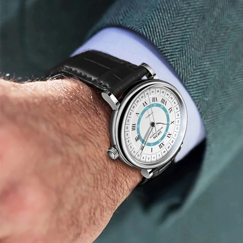 LOBINNI мужские автоматические часы 42 мм механические наручные часы с сапфировым зеркалом кожаный ремешок ST16 римские весы