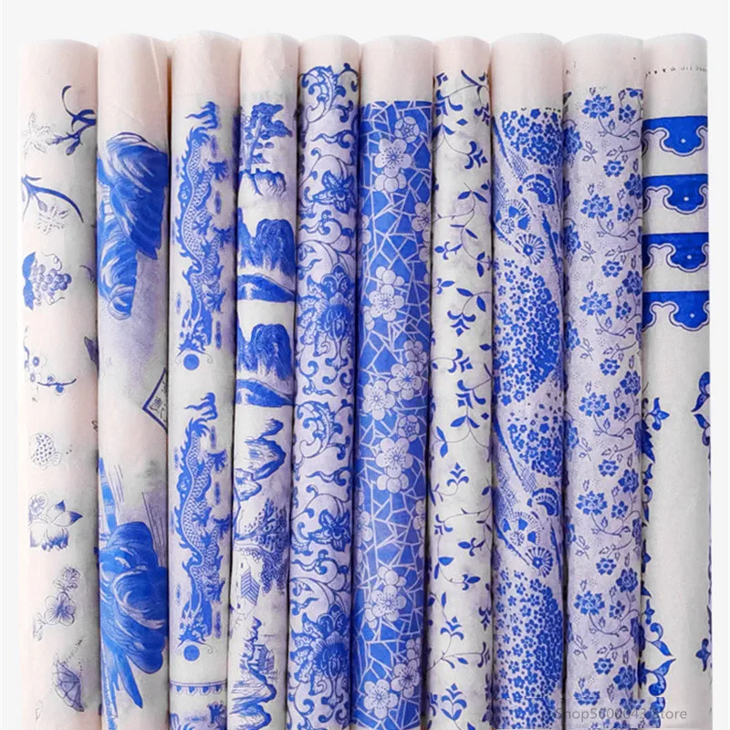 Pottery Art Clay Ceramic Underglaze Colored Transfer Flower Paper Jingdezhen Blue and White Porcelain Decals Sticker 47*35cm