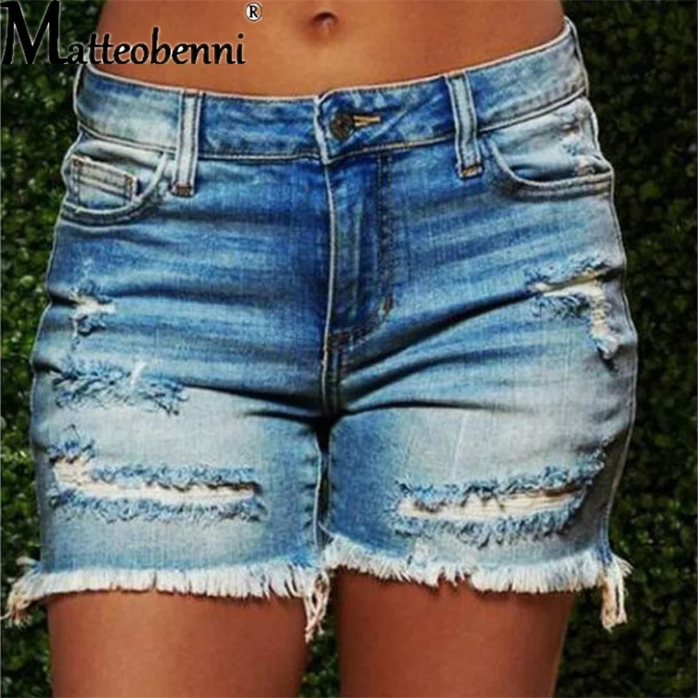 2021 Fashion Ripped Denim Shorts Women Summer Vintage Casual Water Wash Jeans Shorts Ladies Sexy Slim Raw Edge Streetwear Shorts