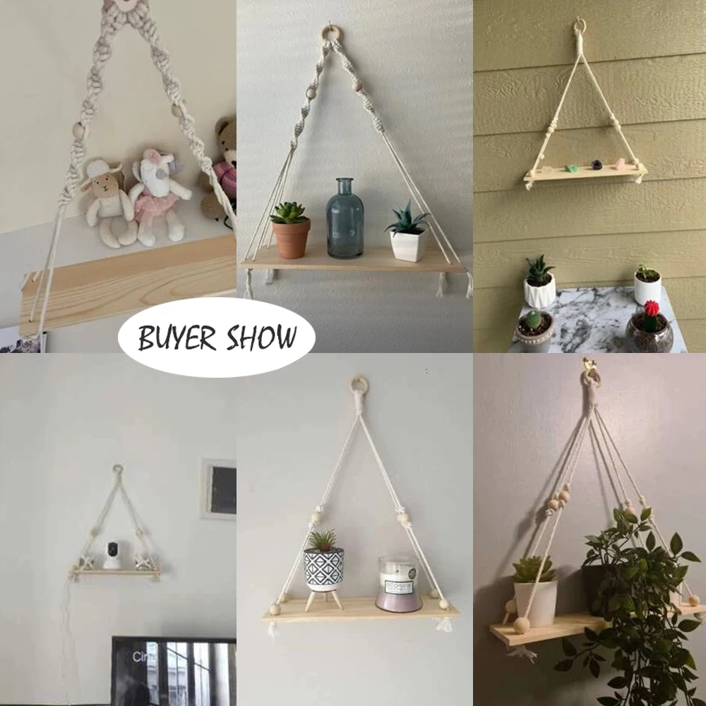 Macrame Wand Hängen Regal Boho Wohnkultur Regale Auf Wand Holz Dekoration für Schlafzimmer Wohnzimmer Kindergarten Christamas Geschenk – Detail 3