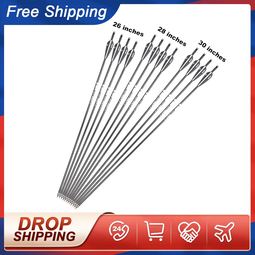 

26/28/30 inches Spine 500 Fiberglass Arrow with Changeable Head for Compound Bow Target Practice Shooting Hunting