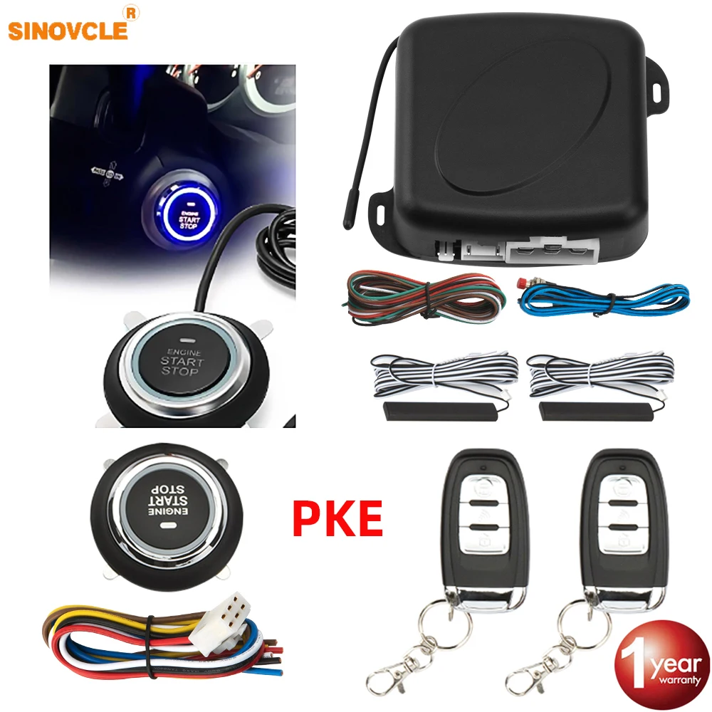 Sinovcle Car Alarm Remote Control PKE Car Keyless Entry Engine Start Alarm System Push Button Remote Starter Stop Auto