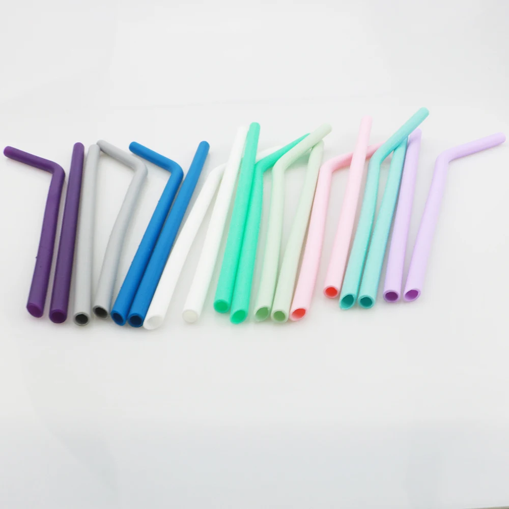 Reusable Silicone Straw Set Food Foldable Silicone Drinking Straw Travel Collapsible Metal Straight Drinking Straw Pouch Bags