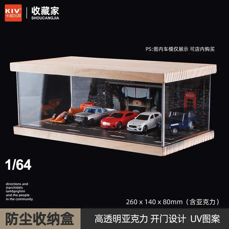 Scale 1 64 Diorama Garage Model Parking Lot Simulation HD Acrylic Wood Display Cabinet Can Be Stacked Diecast Car Hot Wheels Toy