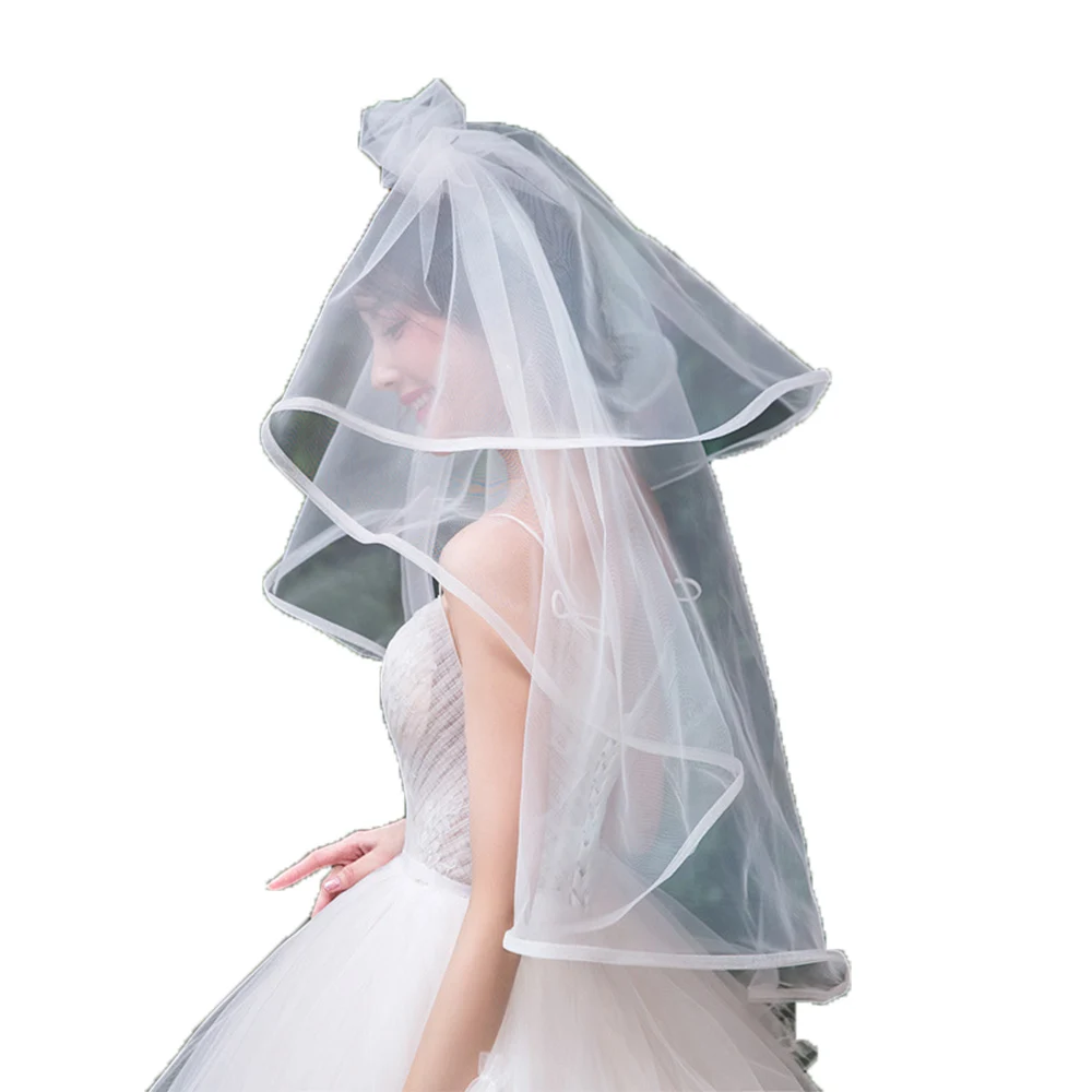 Bridal Veils Elbow Length Short Tulle Wedding Veil With Wave Edge