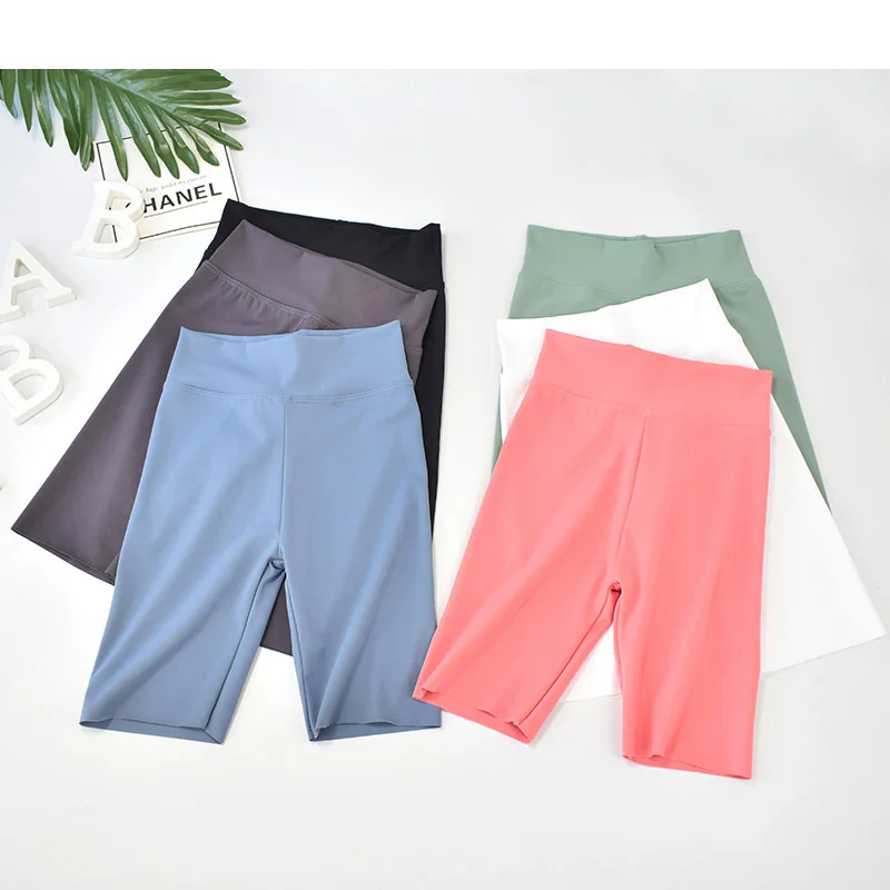 

Girls Summer Outer Wear Knee-length Children Five-point Pants Candy Color Wild Tight Sports Shorts Shark Skin Yoga Leggings