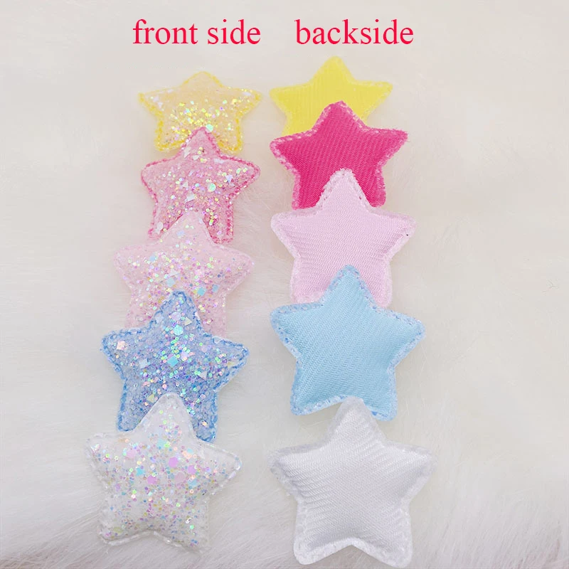 40Pcs/LOT 4.8CM Mix Five Colors Glitter Shiny Star Padded Appliques For DIY Handmade Children Hair Clip Accessories Patches