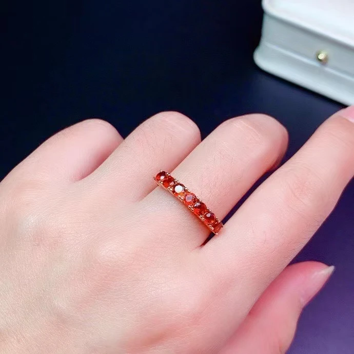 

KJJEAXCMY fine jewelry 925 sterling silver inlaid Natural garnet new girl elegant and exquisite seven gem row ring support test