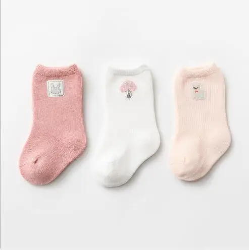 3Pairs 0-5Y 2024 spring and autumn new newborn baby non-slip floor socks boy girl children socks double needle cloth label sock