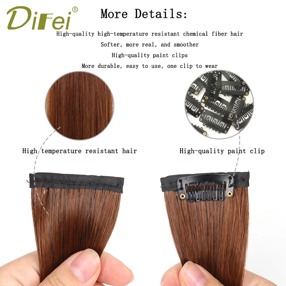 DIFEI Synthetic Natural Hair Pads Invisible Seamless Hair Extension Clip In Hair Extension Lining of Hair Top Side Cover Hair