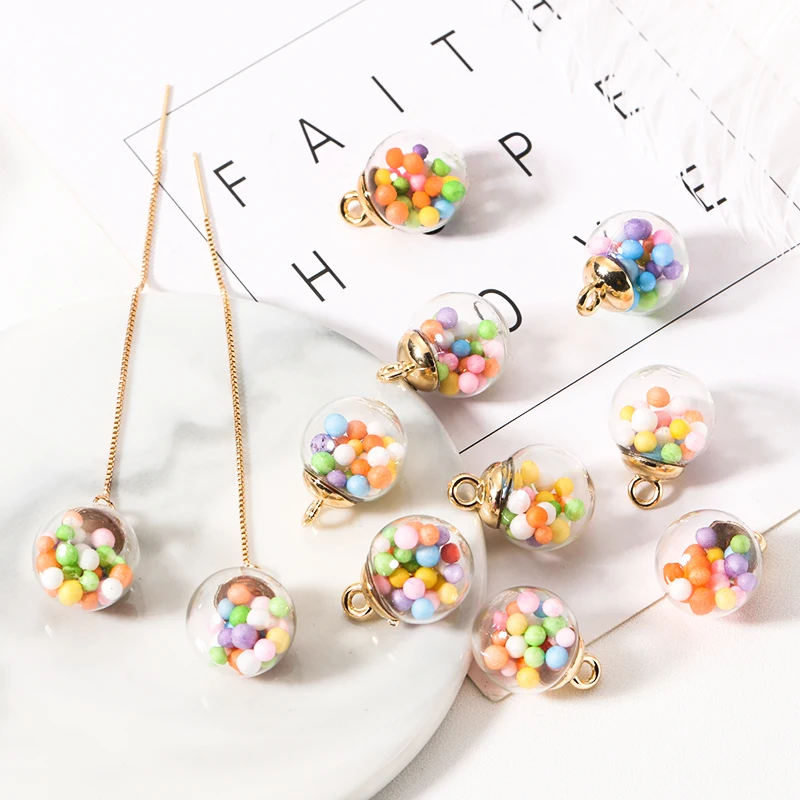 10pcs Colorful Candy Bubble Transparent Glass Ball Charms Acrylic Pendant Finding For Bracelet Jewelry Making DIY Earring Charms