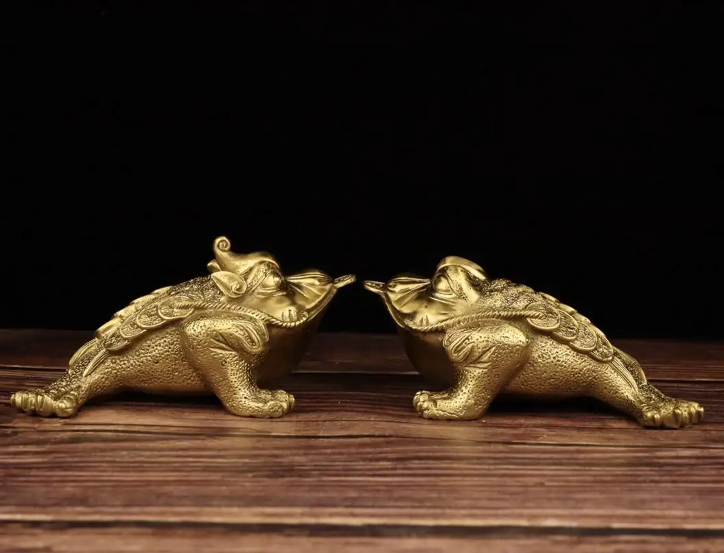 China brass three foot gold toad crafts statue A pair