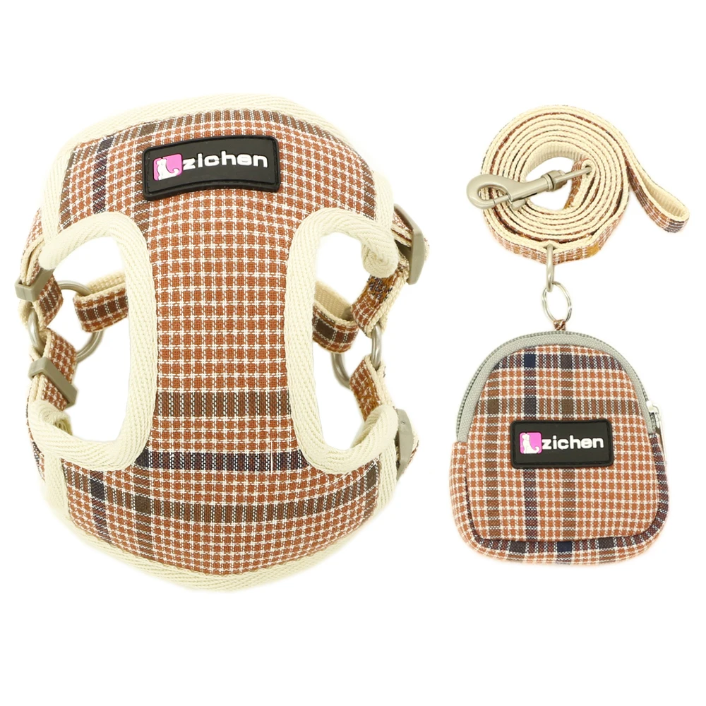 Plaid Padded Breathable Pet Harness and Leash Set, Seat Belt for Small and Medium Dogs and Cats, Puppy Accessories