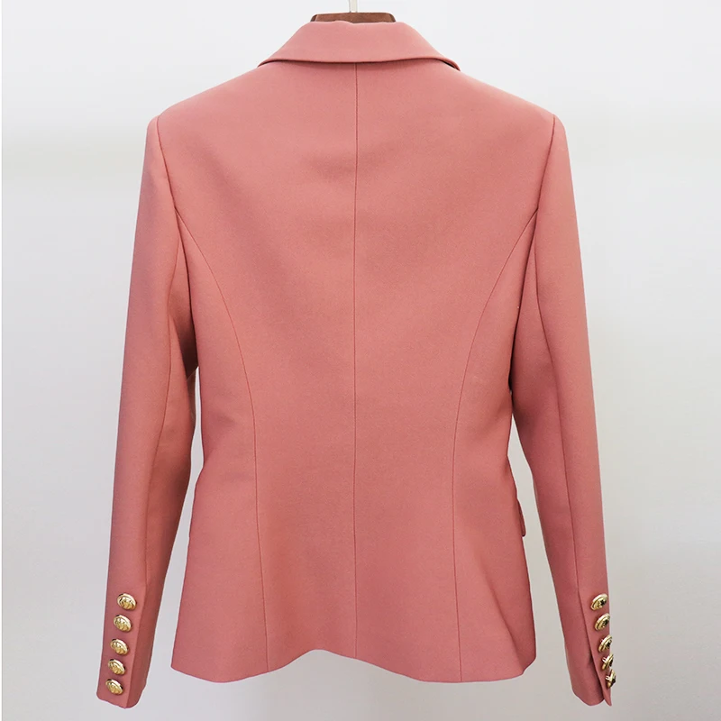 Chaqueta de diseñador de pasarela para mujer, Blazer clásico con botones de León, doble botonadura, ajustado, color rosa polvo, 2024