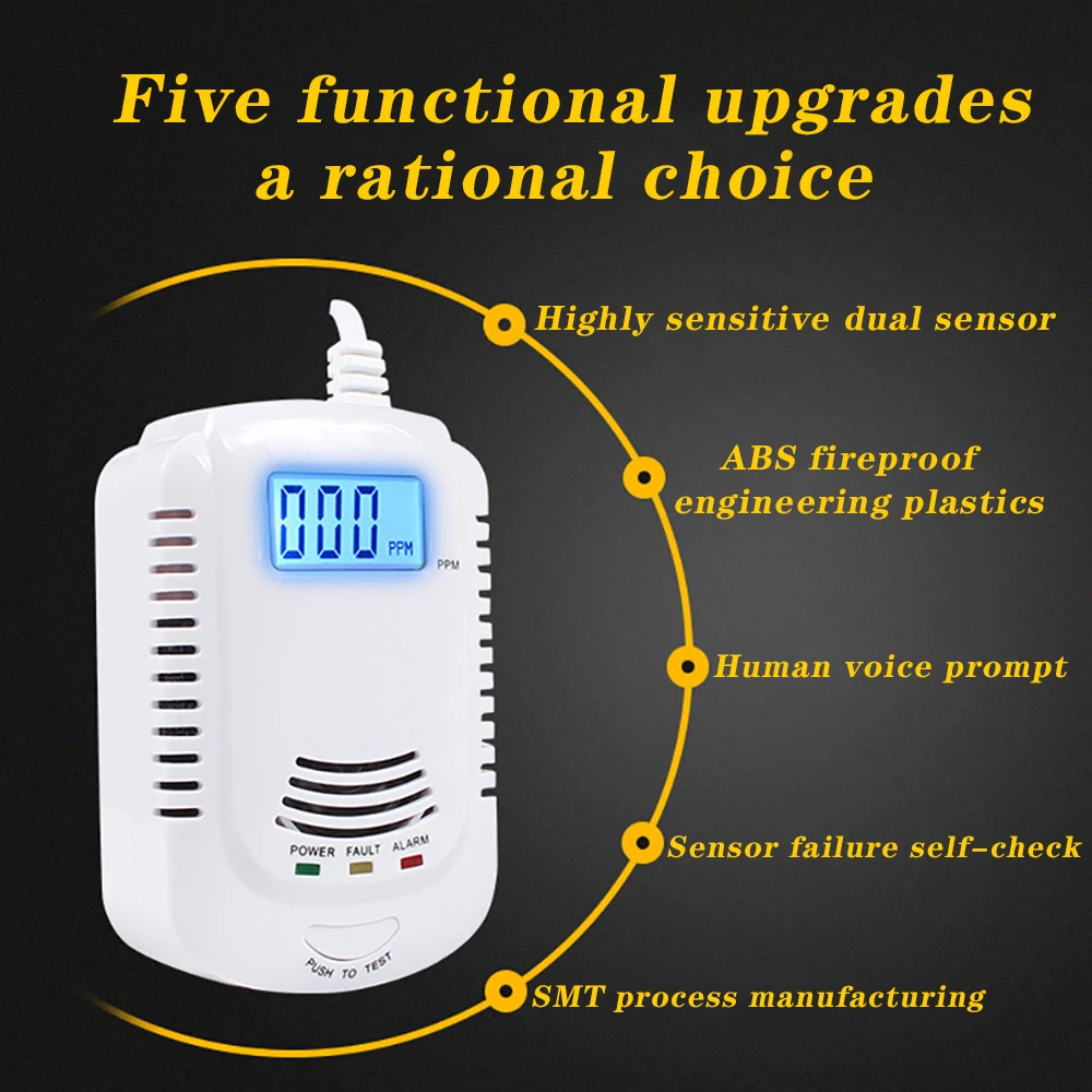 Newest 2 in 1 LCD Digital Displayer Gas Smoke Alarm Co Carbon Monoxide Detector Voice Warn Sensor Home Security High Sensitive