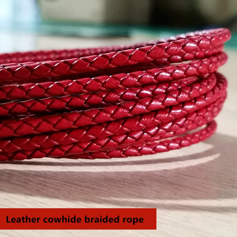 Braided Leather Rope for DIY, Round Red, Oil-Edge, Leather Rope, Precision Cowhide, Jewelry Accessories, Handmade, Braided Ingre