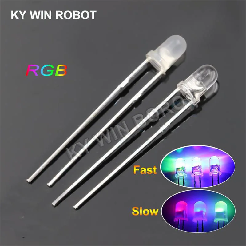 50 sztuk/partia F3 3mm szybka/powolna lampa błyskowa RGB czerwony zielony niebieski tęczowy wielokolorowy dioda elektroluminescencyjna okrągła dioda LED pełny kolor DIY