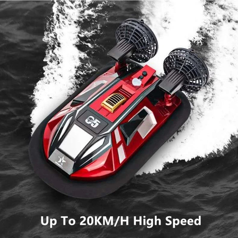 Dual Motor Amphibous Remote Control Hovercraft 20KM/H 2.4G Anti-Collision Fuselage 2 Way Navigation Waterproof RC Boat Water Toy