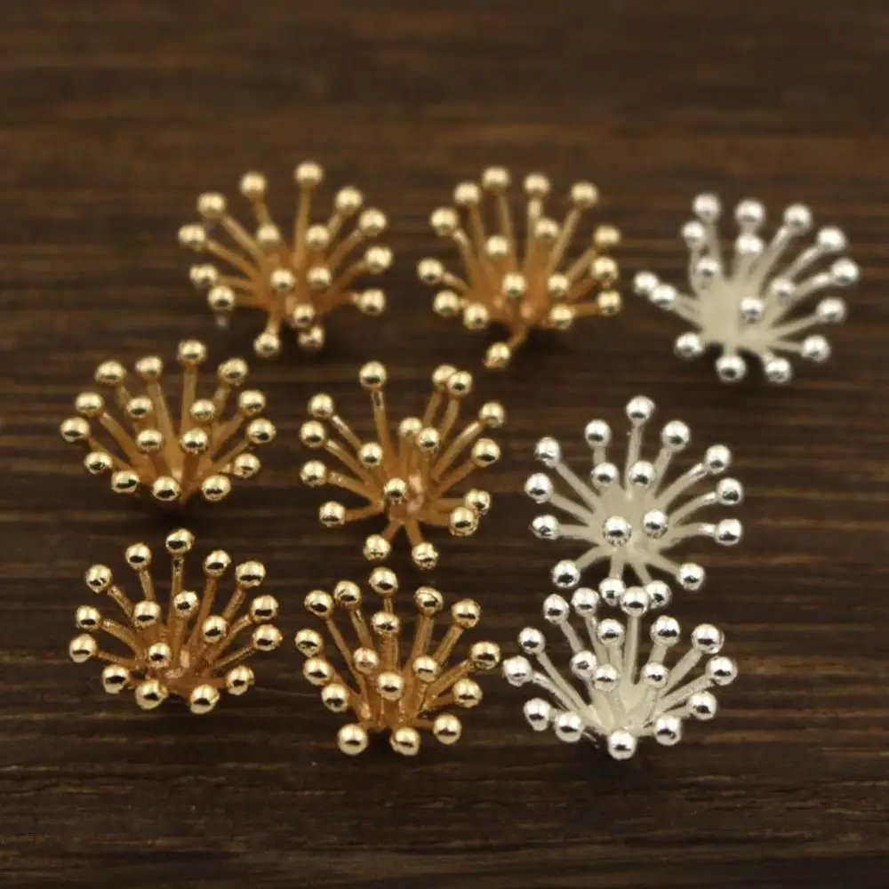 30pcs 10x15mm Brass Casted Stamping Filigree Pistils Stamens Flower Clusters with Ball Pins Charms Quality Findings DIY