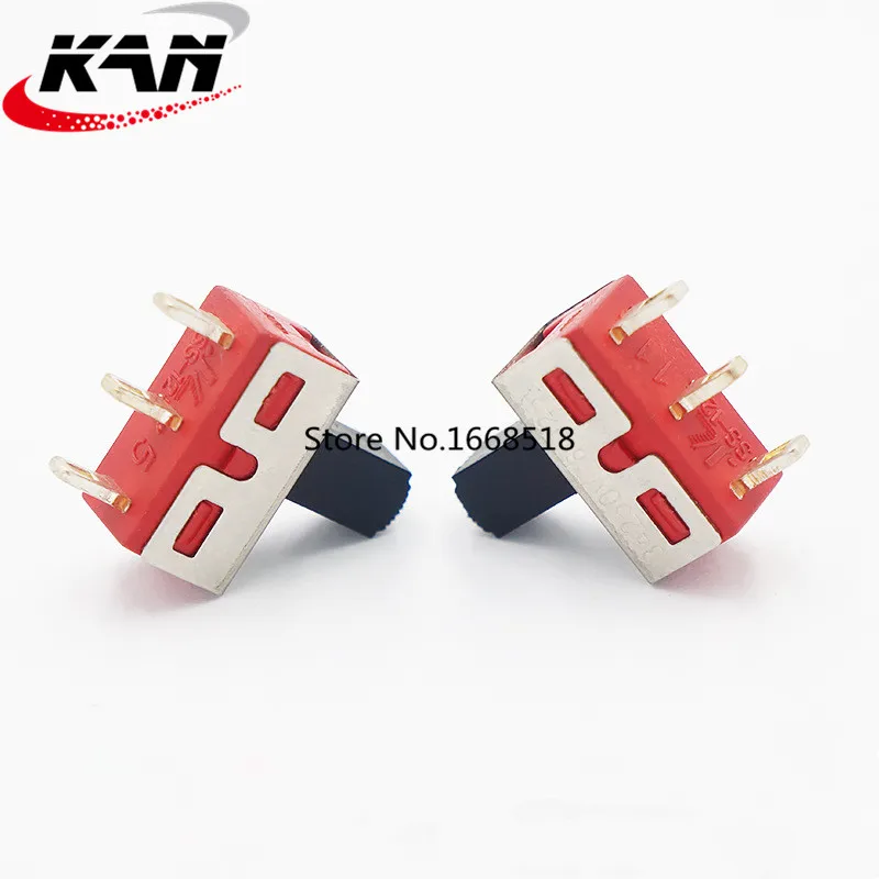 50pcs 2-speed high-current toggle switch 3-foot vertical 3A250V high-current slide switch SS-12E07 red bottom straight handle