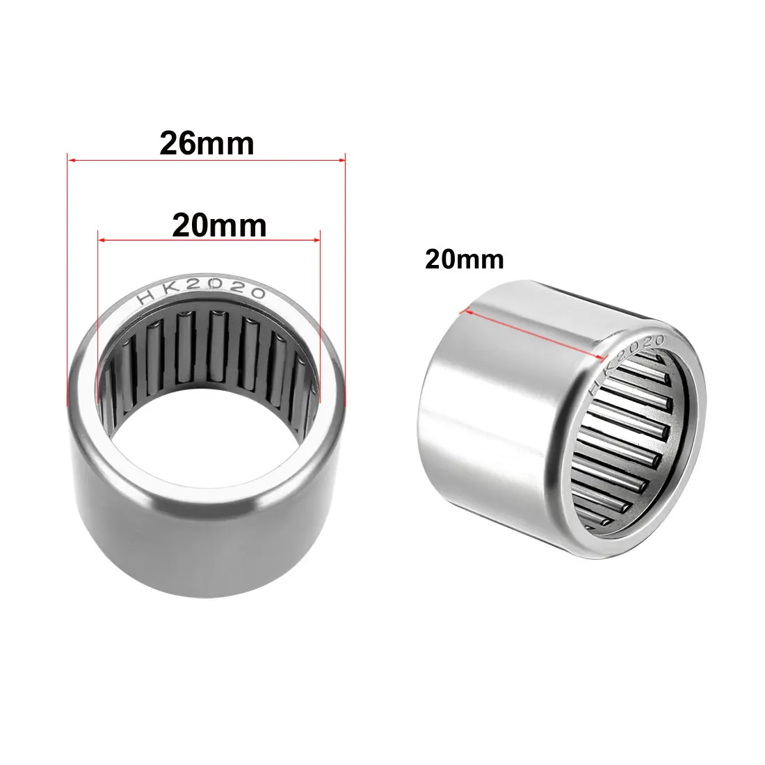 uxcell 10pcs HK2020 Drawn Cup Needle Roller Bearings, Open End, 20mm Bore Dia, 26mm OD, 20mm Width