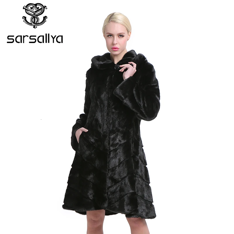 SARSALLYA Winter Russian Women's Real Natural Hooded Mink Fur Coat With Big Hood Mink Fur Coat Natural Mink Fur Coat 2024