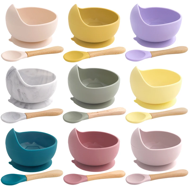 Dropshping-Tigela de Silicone e Colher Set, Personalizado, Impermeável, Jantar Set, Pratos, Colher de Alimentação, Acessórios Recém-nascidos