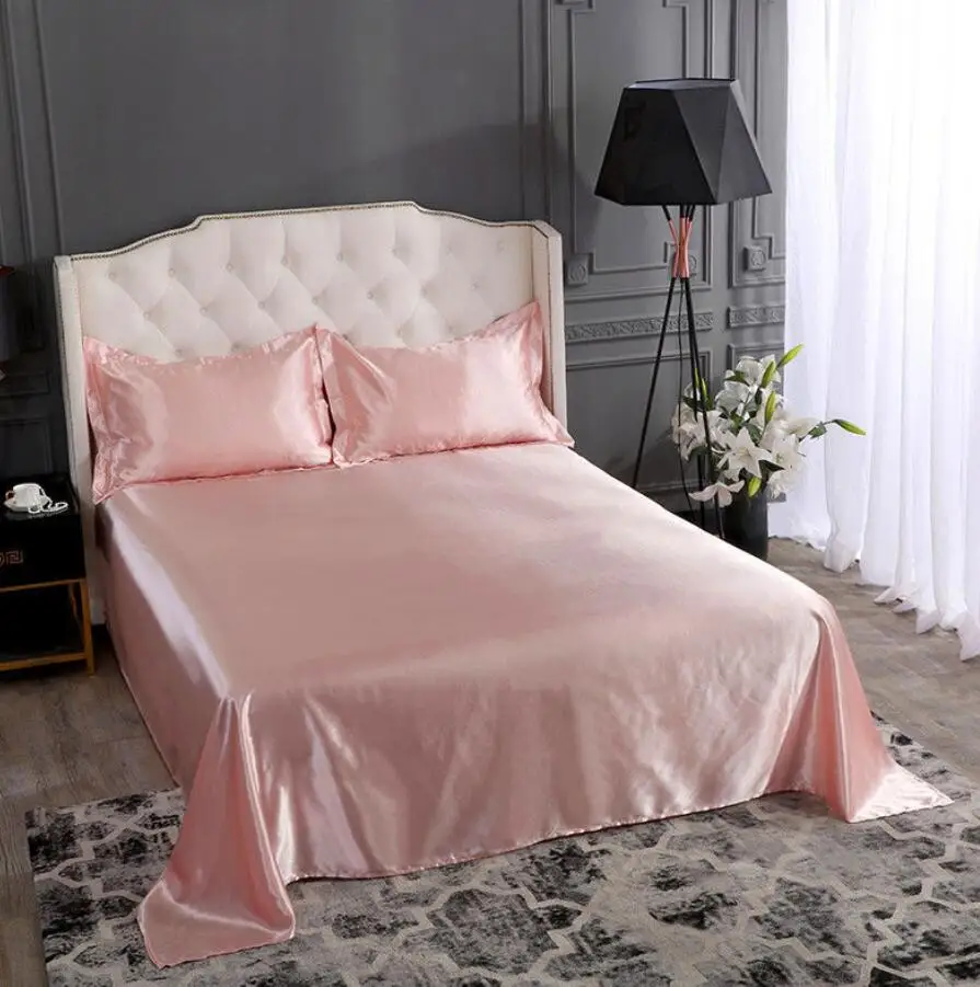 Satin Silk Bedsheet Single Queen King Size Bedspread Luxury Bed Linen Flat Sheet and Pillow Case Super Soft Gold Pink Bed Cover